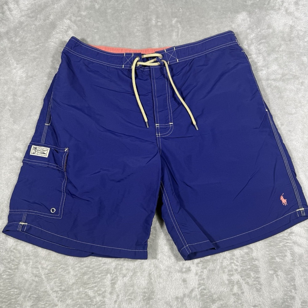 Polo Ralph Lauren Men's Swim Trunks XL Navy Blue‎ Pink PonyLogo Mesh Lined 8.5"